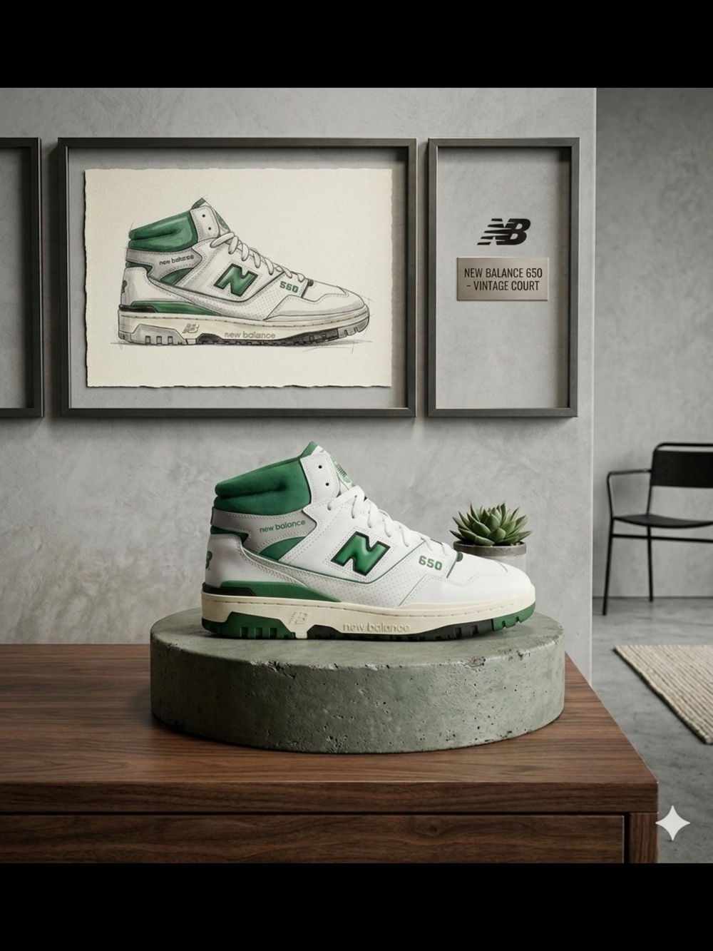 Mens Size 8, New Balance 650 White/Green, New In Box
